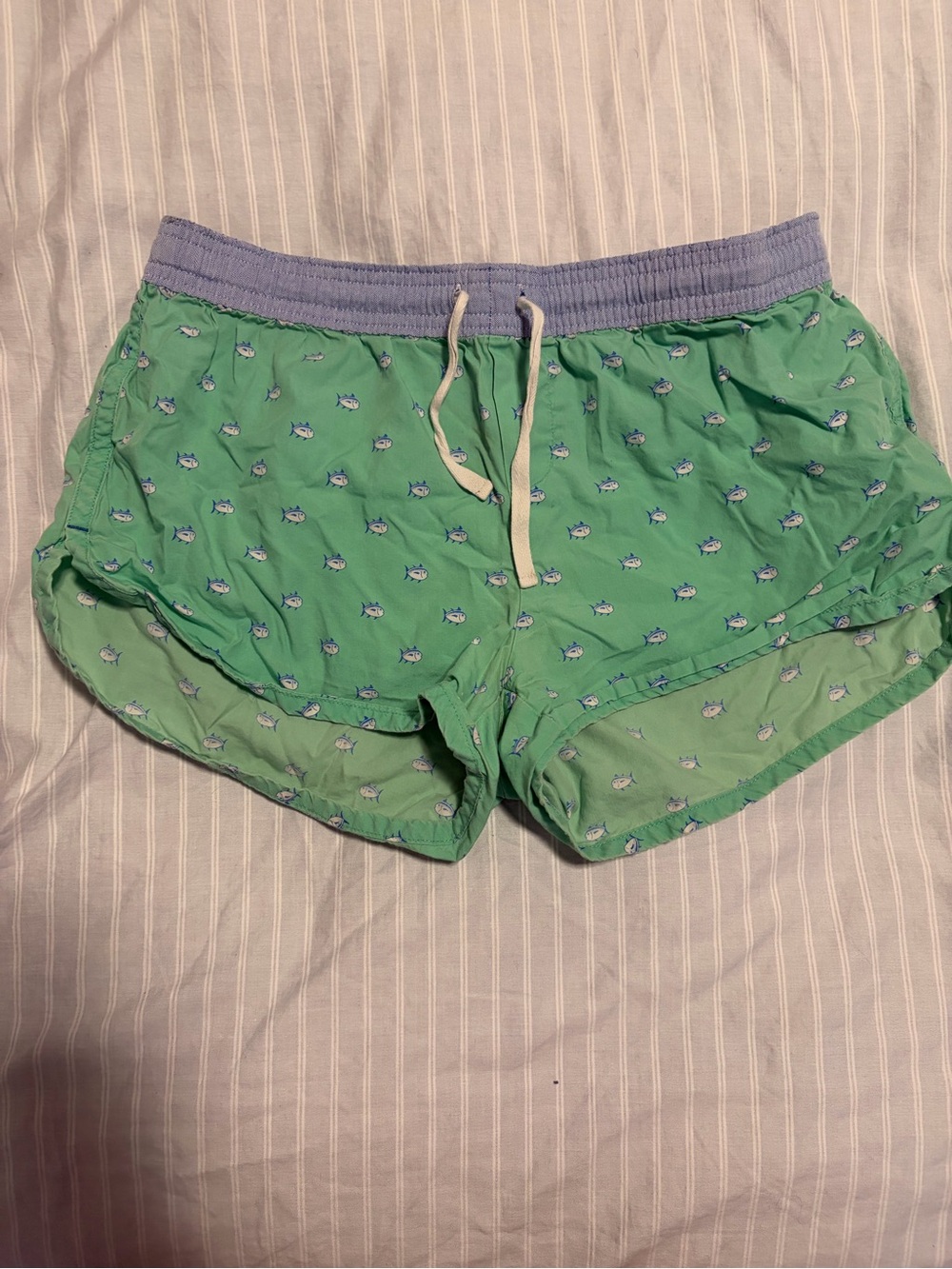 Southern Tide Green Athletic Drawstring Shorts with Blue Waistband